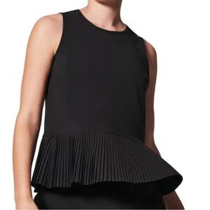 Spanx Yes Pleats! Silky, Stretchy, Black Peplum Pleated Top - Women